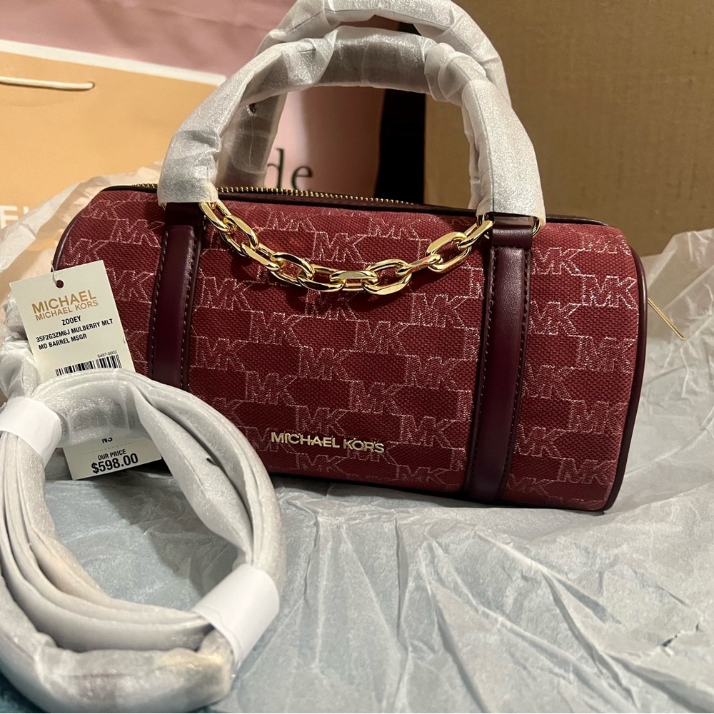 Mk Zooey medium barrel messenger bag in Mulberry multi